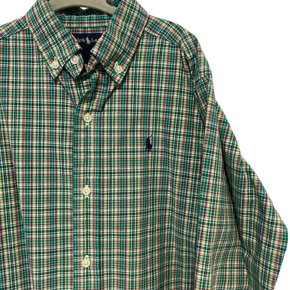 Ralph Lauren Green Plaid Button Down Shirt Boys size 7 Long Sleeve Preppy Dressy - Picture 1 of 11